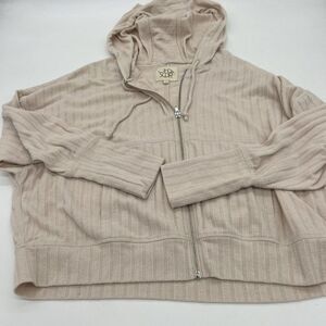 Chaser Lightweight Beige Pink Zip Up Hooded Shirt Size Small